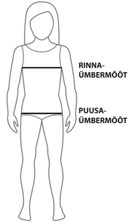 Picture of a person silhouette indicating placements of measurements with black lines.