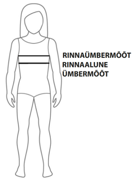 Picture of a person silhouette indicating placements of measurements with black lines.