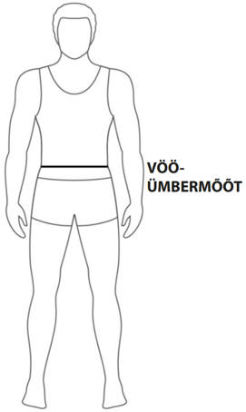 Picture of a person silhouette indicating placements of measurements with black lines.