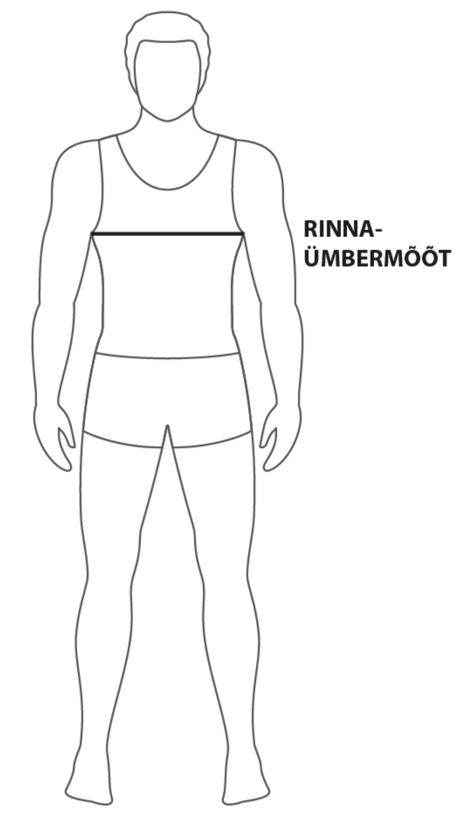 Picture of a person silhouette indicating placements of measurements with black lines.