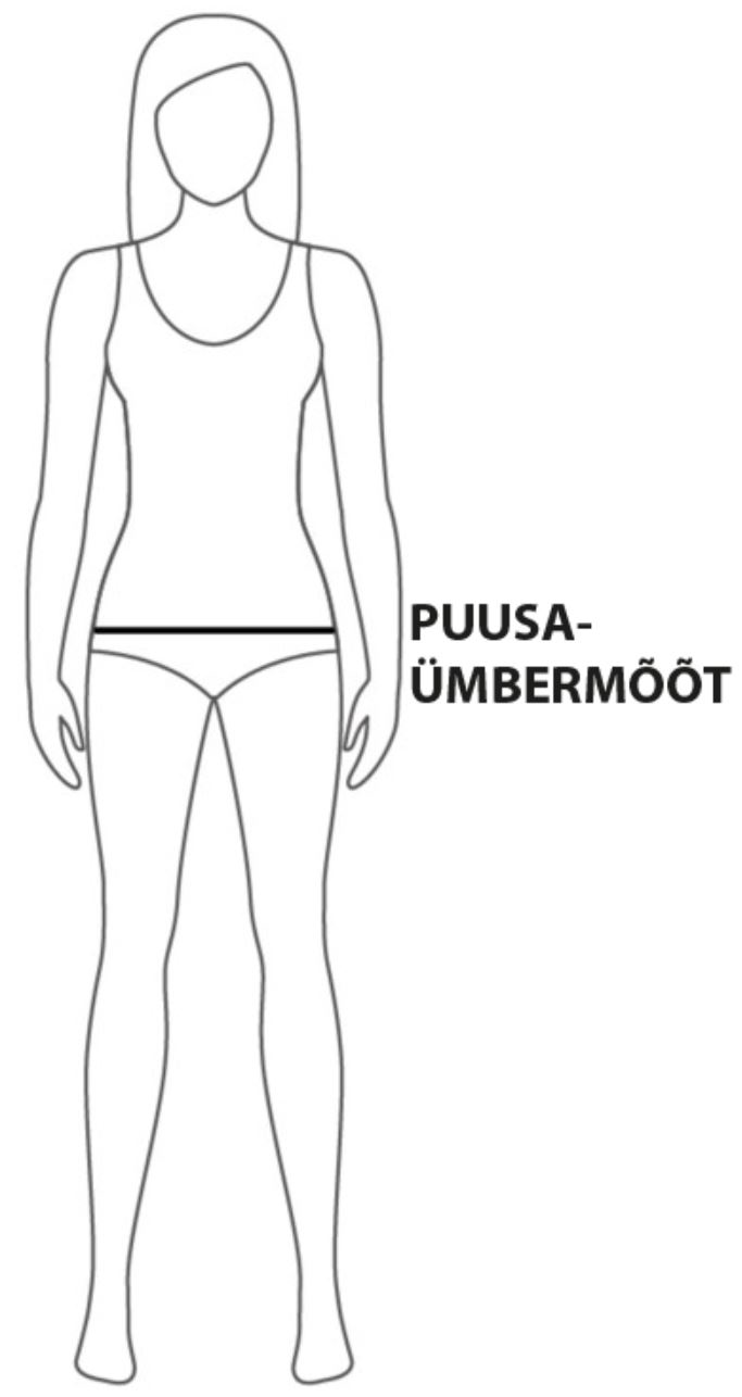 Picture of a person silhouette indicating placements of measurements with black lines.