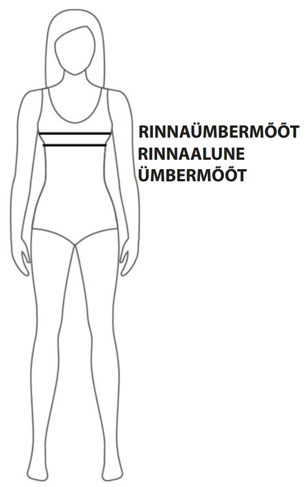 Picture of a person silhouette indicating placements of measurements with black lines.