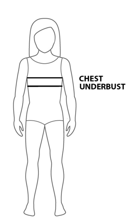 Picture of a person silhouette indicating placements of measurements with black lines.