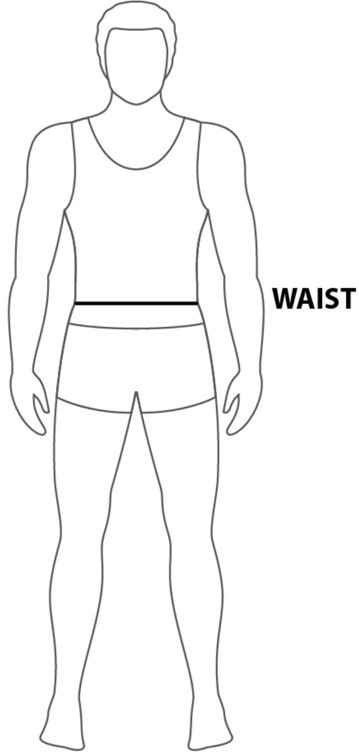 Picture of a person silhouette indicating placements of measurements with black lines.