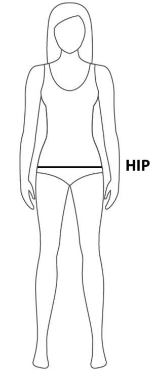 Picture of a person silhouette indicating placements of measurements with black lines.