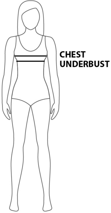 Picture of a person silhouette indicating placements of measurements with black lines.